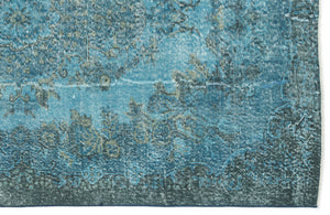Turquoise Over Dyed Vintage Rug 5'7'' x 9'4'' ft 169 x 285 cm