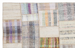 Striped Over Dyed Kilim Patchwork Unique Rug 5'3'' x 7'7'' ft 160 x 230 cm
