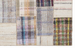 Striped Over Dyed Kilim Patchwork Unique Rug 5'3'' x 7'7'' ft 160 x 230 cm