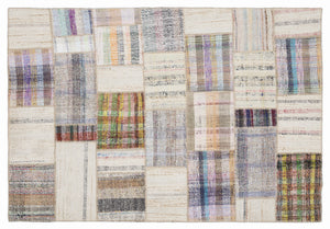 Striped Over Dyed Kilim Patchwork Unique Rug 5'3'' x 7'7'' ft 160 x 230 cm