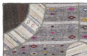 Striped Over Dyed Kilim Patchwork Unique Rug 5'3'' x 7'7'' ft 160 x 230 cm