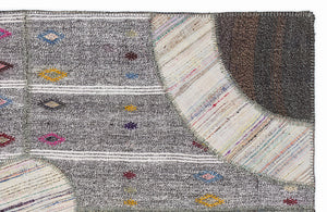 Striped Over Dyed Kilim Patchwork Unique Rug 5'3'' x 7'7'' ft 160 x 230 cm