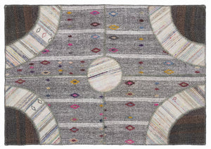 Striped Over Dyed Kilim Patchwork Unique Rug 5'3'' x 7'7'' ft 160 x 230 cm