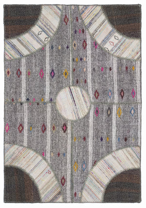 Striped Over Dyed Kilim Patchwork Unique Rug 5'3'' x 7'7'' ft 160 x 230 cm