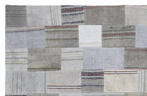 Striped Over Dyed Kilim Patchwork Unique Rug 5'3'' x 7'7'' ft 160 x 230 cm