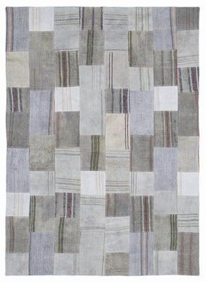 Striped Over Dyed Kilim Patchwork Unique Rug 5'3'' x 7'7'' ft 160 x 230 cm