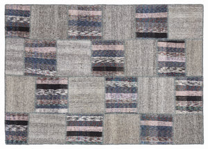 Striped Over Dyed Kilim Patchwork Unique Rug 5'3'' x 7'7'' ft 160 x 230 cm