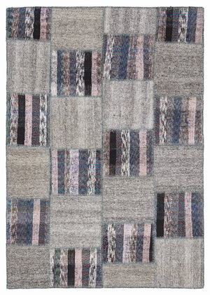 Striped Over Dyed Kilim Patchwork Unique Rug 5'3'' x 7'7'' ft 160 x 230 cm