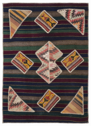 Naturel Over Dyed Kilim Patchwork Unique Rug 5'3'' x 7'7'' ft 160 x 230 cm