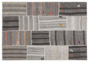 Striped Over Dyed Kilim Patchwork Unique Rug 5'3'' x 7'7'' ft 160 x 230 cm