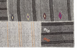 Striped Over Dyed Kilim Patchwork Unique Rug 5'3'' x 7'7'' ft 160 x 230 cm