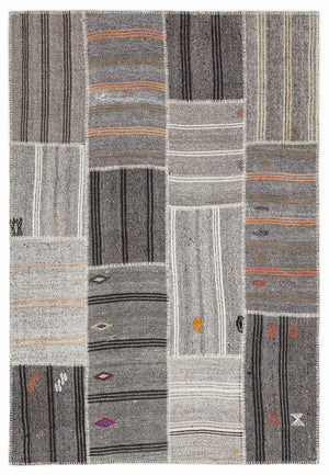 Striped Over Dyed Kilim Patchwork Unique Rug 5'3'' x 7'7'' ft 160 x 230 cm