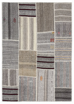 Striped Over Dyed Kilim Patchwork Unique Rug 5'3'' x 7'7'' ft 160 x 230 cm