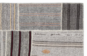 Striped Over Dyed Kilim Patchwork Unique Rug 5'3'' x 7'7'' ft 160 x 230 cm