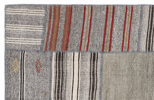 Striped Over Dyed Kilim Patchwork Unique Rug 5'3'' x 7'7'' ft 160 x 230 cm