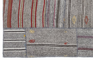 Striped Over Dyed Kilim Patchwork Unique Rug 5'3'' x 7'7'' ft 160 x 230 cm