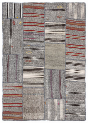 Striped Over Dyed Kilim Patchwork Unique Rug 5'3'' x 7'7'' ft 160 x 230 cm