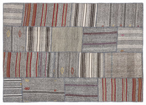 Striped Over Dyed Kilim Patchwork Unique Rug 5'3'' x 7'7'' ft 160 x 230 cm