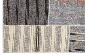 Striped Over Dyed Kilim Patchwork Unique Rug 5'3'' x 7'7'' ft 160 x 230 cm
