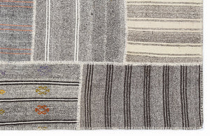 Striped Over Dyed Kilim Patchwork Unique Rug 5'3'' x 7'7'' ft 160 x 230 cm