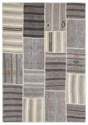 Striped Over Dyed Kilim Patchwork Unique Rug 5'3'' x 7'7'' ft 160 x 230 cm