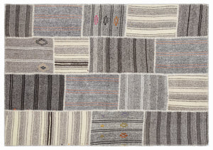Striped Over Dyed Kilim Patchwork Unique Rug 5'3'' x 7'7'' ft 160 x 230 cm