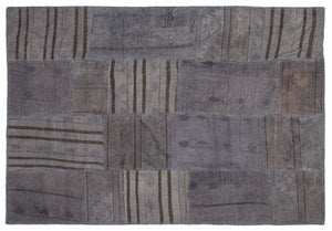 Striped Over Dyed Kilim Patchwork Unique Rug 5'3'' x 7'7'' ft 160 x 230 cm