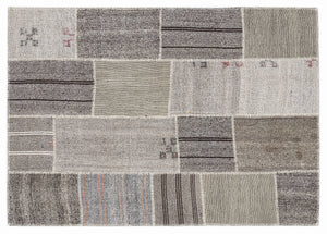 Striped Over Dyed Kilim Patchwork Unique Rug 5'3'' x 7'7'' ft 160 x 230 cm