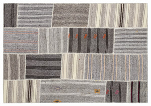Striped Over Dyed Kilim Patchwork Unique Rug 5'3'' x 7'7'' ft 160 x 230 cm