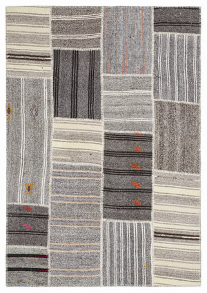 Striped Over Dyed Kilim Patchwork Unique Rug 5'3'' x 7'7'' ft 160 x 230 cm