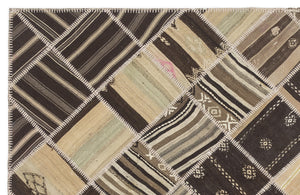 Striped Over Dyed Kilim Patchwork Unique Rug 5'8'' x 7'10'' ft 173 x 240 cm