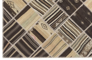 Striped Over Dyed Kilim Patchwork Unique Rug 5'8'' x 7'10'' ft 173 x 240 cm