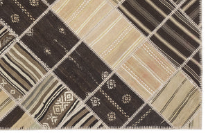 Striped Over Dyed Kilim Patchwork Unique Rug 5'8'' x 7'10'' ft 173 x 240 cm