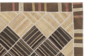 Striped Over Dyed Kilim Patchwork Unique Rug 5'7'' x 7'10'' ft 169 x 240 cm