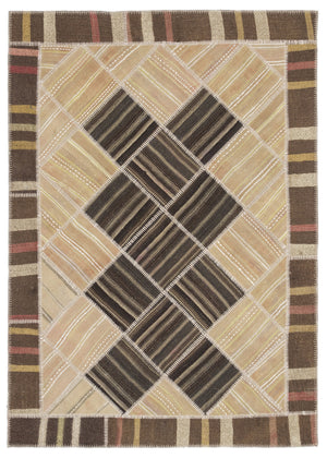 Striped Over Dyed Kilim Patchwork Unique Rug 5'7'' x 7'10'' ft 169 x 240 cm