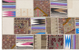 Striped Over Dyed Kilim Patchwork Unique Rug 3'11'' x 5'12'' ft 120 x 182 cm