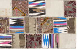 Striped Over Dyed Kilim Patchwork Unique Rug 3'11'' x 5'12'' ft 120 x 182 cm