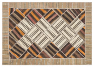 Striped Over Dyed Kilim Patchwork Unique Rug 5'7'' x 7'10'' ft 170 x 240 cm