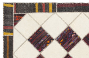 Striped Over Dyed Kilim Patchwork Unique Rug 5'7'' x 8'5'' ft 170 x 257 cm