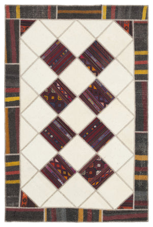 Striped Over Dyed Kilim Patchwork Unique Rug 5'7'' x 8'5'' ft 170 x 257 cm