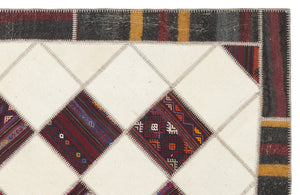 Striped Over Dyed Kilim Patchwork Unique Rug 5'7'' x 8'5'' ft 170 x 257 cm