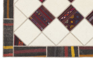 Striped Over Dyed Kilim Patchwork Unique Rug 5'7'' x 8'5'' ft 170 x 257 cm