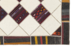 Striped Over Dyed Kilim Patchwork Unique Rug 5'7'' x 8'5'' ft 170 x 257 cm