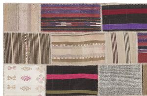 Striped Over Dyed Kilim Patchwork Unique Rug 3'11'' x 5'11'' ft 120 x 181 cm