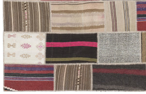 Striped Over Dyed Kilim Patchwork Unique Rug 3'11'' x 5'11'' ft 120 x 181 cm