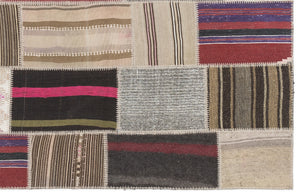 Striped Over Dyed Kilim Patchwork Unique Rug 3'11'' x 5'11'' ft 120 x 181 cm