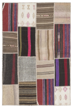 Striped Over Dyed Kilim Patchwork Unique Rug 3'11'' x 5'11'' ft 120 x 181 cm