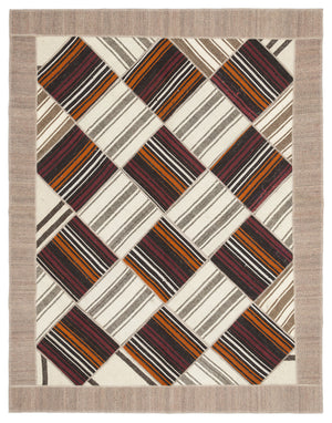 Striped Over Dyed Kilim Patchwork Unique Rug 6'11'' x 8'10'' ft 210 x 270 cm