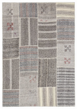 Striped Over Dyed Kilim Patchwork Unique Rug 5'3'' x 7'7'' ft 160 x 230 cm