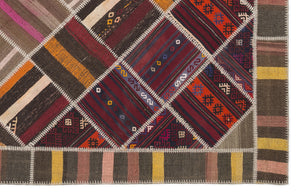 Striped Over Dyed Kilim Patchwork Unique Rug 7'0'' x 10'2'' ft 214 x 310 cm